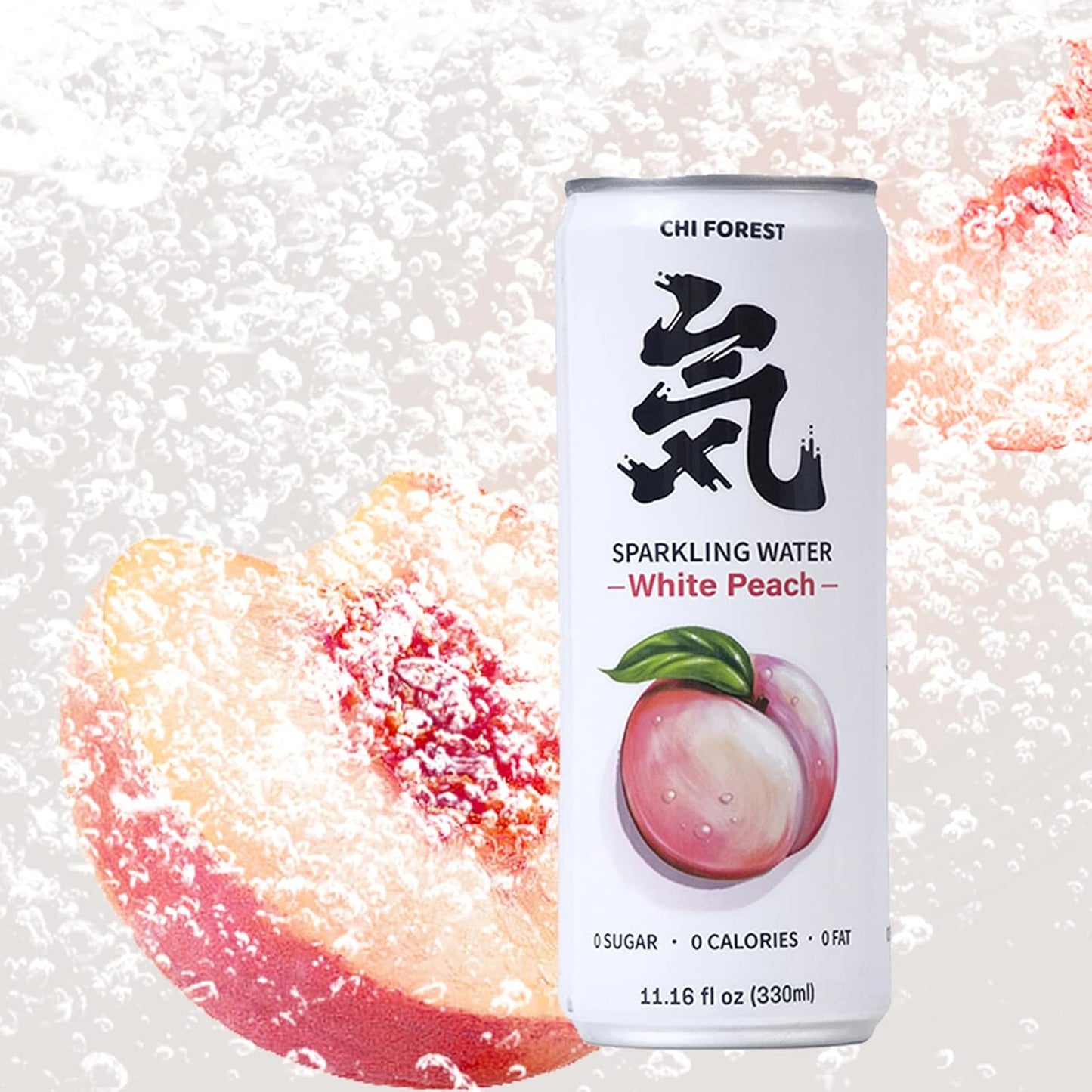 Chi Forest Sparkling Water,Caffeine free,Gluten free,Vegan,0 sugar,0 calories,White Peach Flavor,11.16 Fl oz,24 Cans
