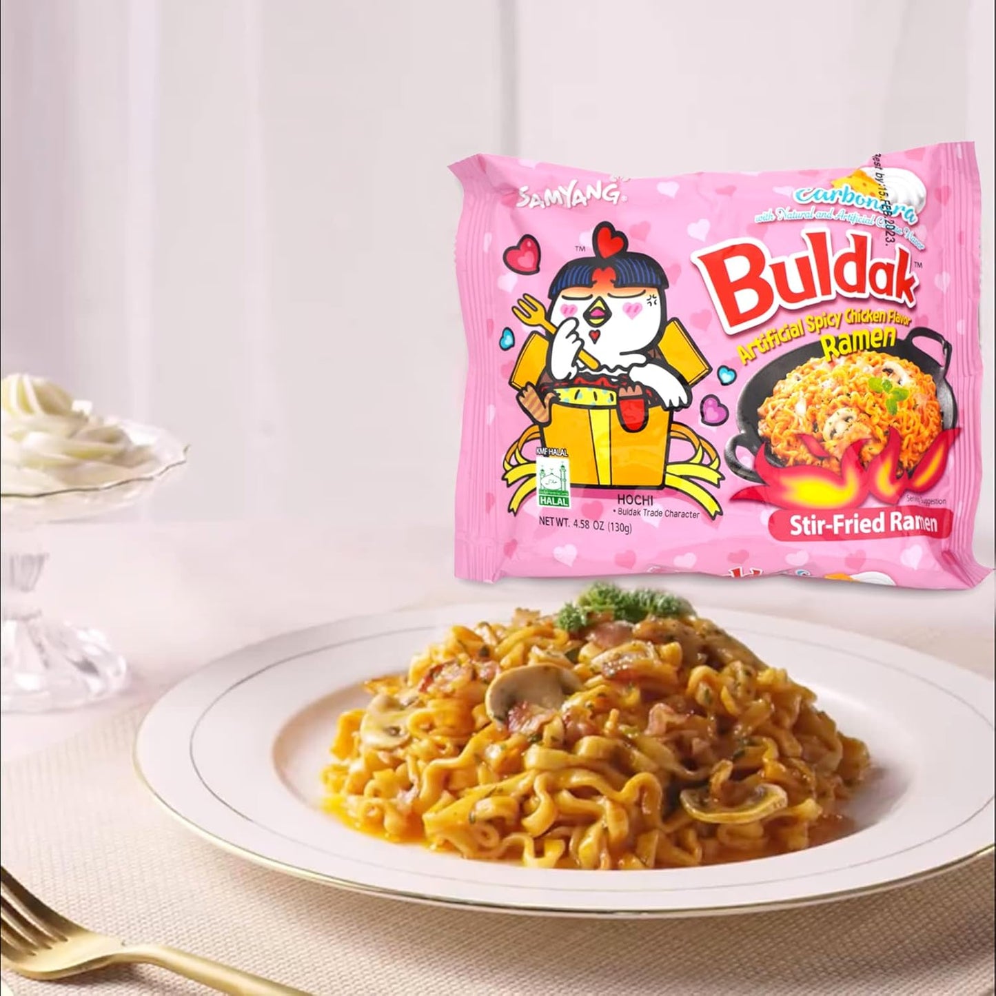 Samyang Buldak Noodles Carbonara Flavor,Spicy Noodles,Stir Fried Ramen Noodles,40 Packs in 1 Box