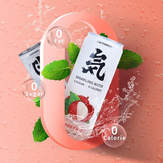 Chi Forest Sparkling Water,Caffeine free,Gluten free,Vegan,0 sugar,0 calories,Lychee Fizzy Flavor,11.16 Fl oz,24 Cans