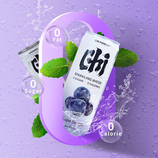 Chi Forest Sparkling Water,Caffeine free,Gluten free,Vegan,0 sugar,0 calories,Grape Delight Flavor,11.16 Fl oz,24 Cans