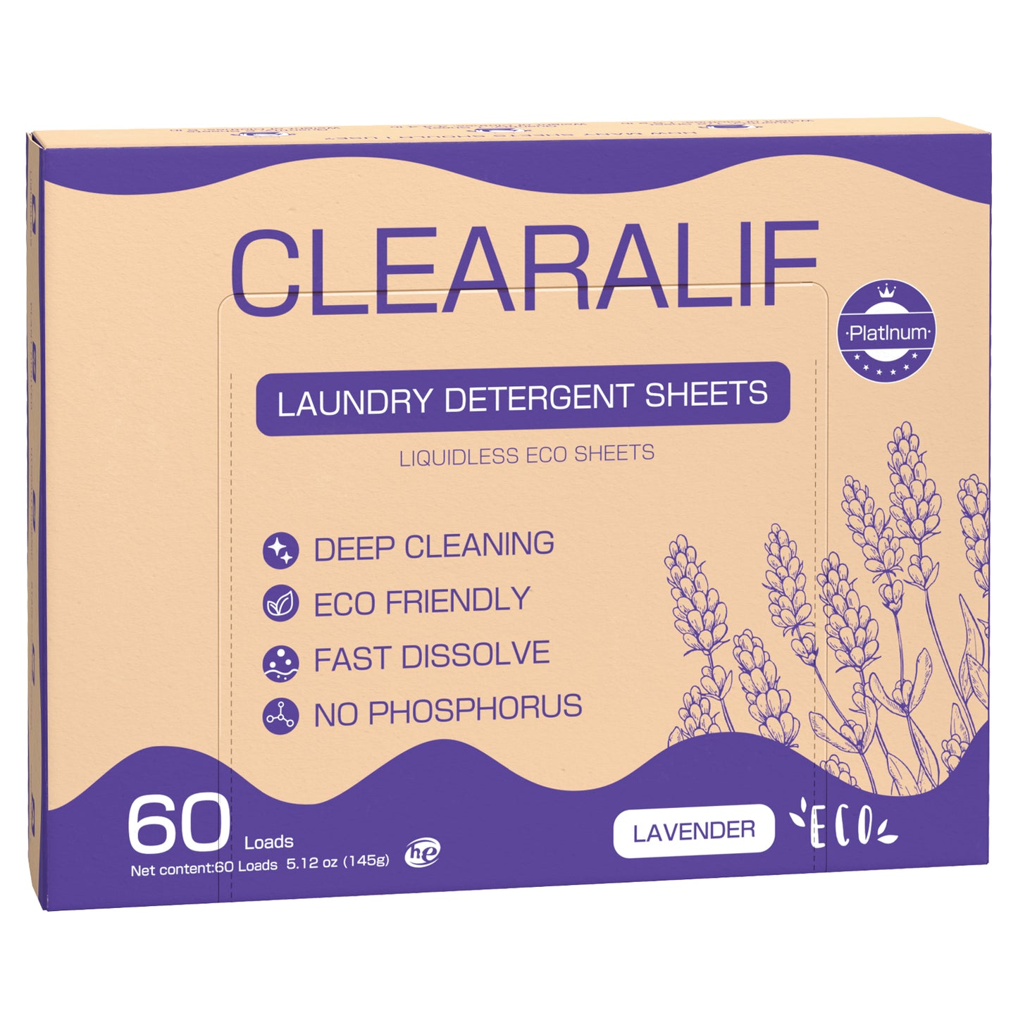 60 Loads Laundry Detergent Sheets Fresh Lavender Scent