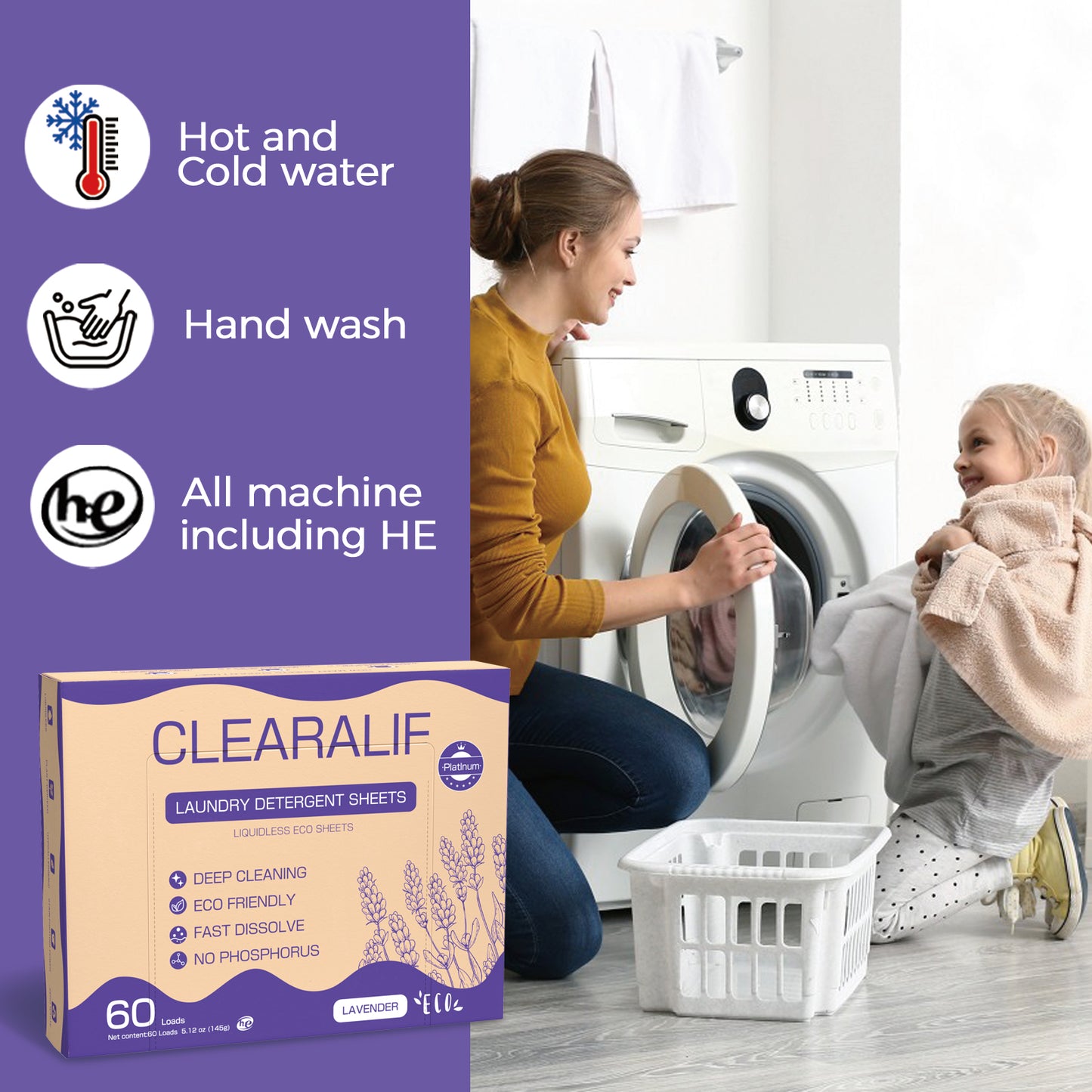 60 Loads Laundry Detergent Sheets Fresh Lavender Scent