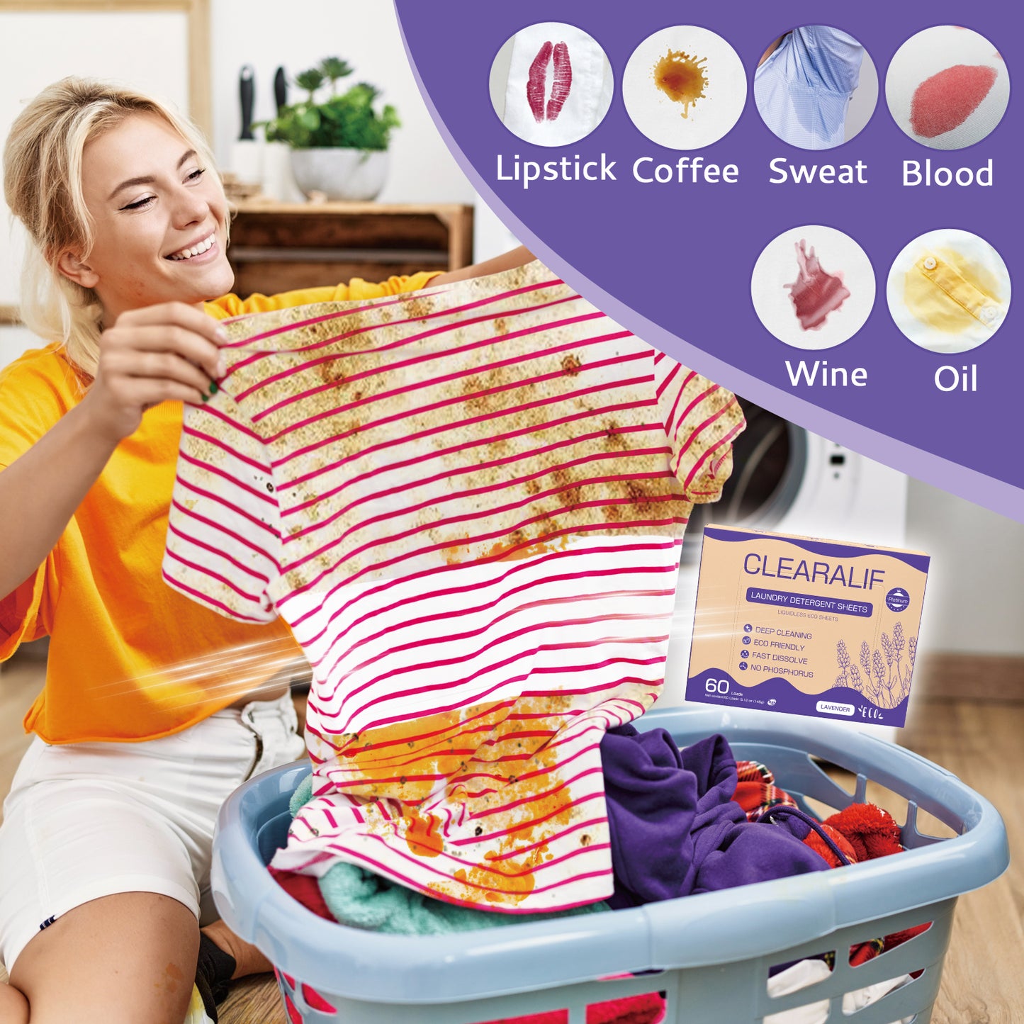60 Loads Laundry Detergent Sheets Fresh Lavender Scent