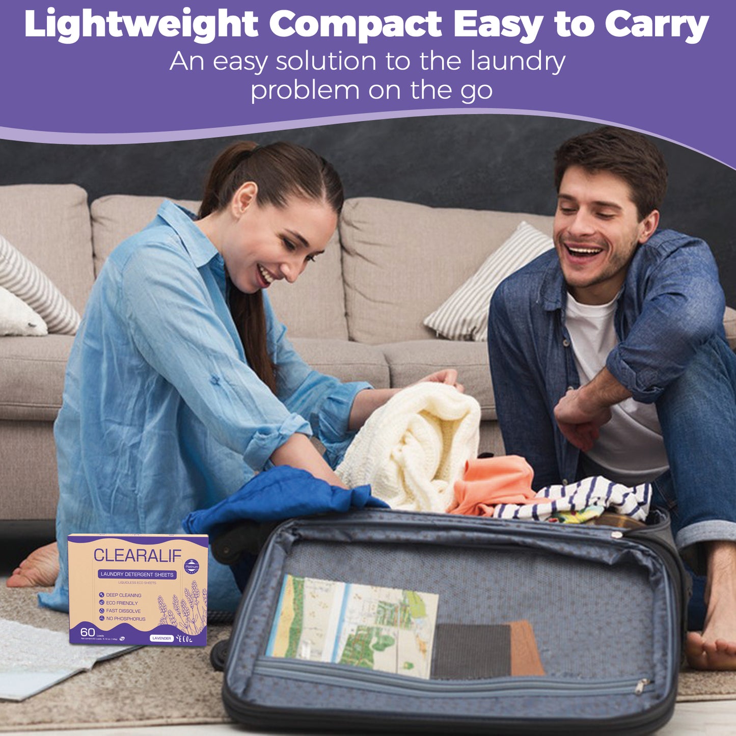 60 Loads Laundry Detergent Sheets Fresh Lavender Scent