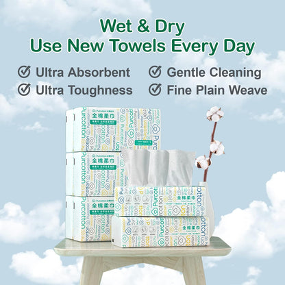 Cotton Ultra Soft Facial Tissue 100% Cotton 600 Count Unscented Cotton Dry Wet Disposable face towel for Sensitive Skin Baby Wipes lint free Gentle cleaning Soft Cotton Tissue