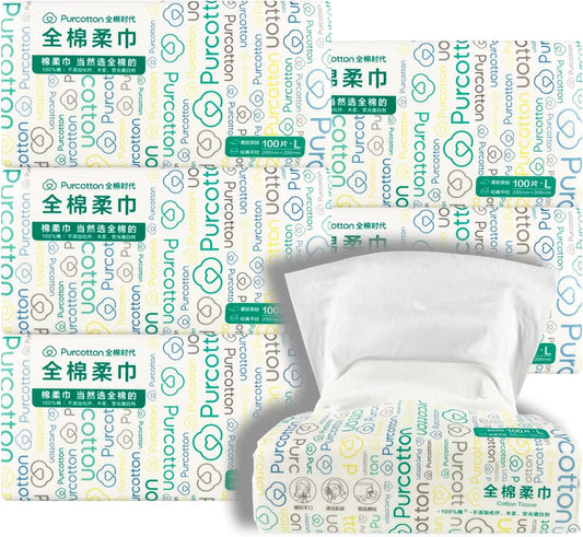 Cotton Ultra Soft Facial Tissue 100% Cotton 600 Count Unscented Cotton Dry Wet Disposable face towel for Sensitive Skin Baby Wipes lint free Gentle cleaning Soft Cotton Tissue