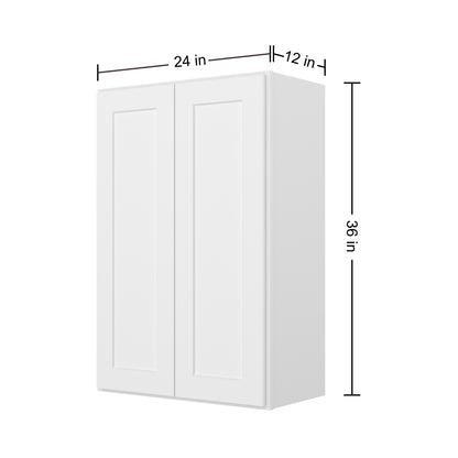 Cros Easy-DIY 24-in W x 12-in D x 36-in H in Shaker White Ready to Assemble Wall Kitchen Cabinet 2 Doors-2 Shelves